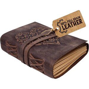 Leather Journal with Embossed Heart Shape - Non Refillable 8x6″ Lined Notebook -